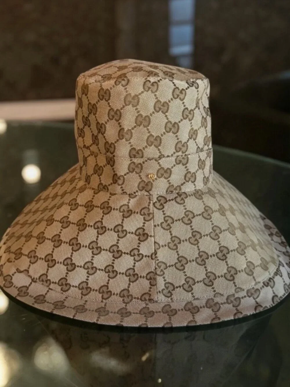 Gucci Beige GG Monogram Wide-Brim Hat